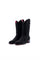 The black Daryl Nobuck Red Bottom in genuine leather, featuring a round toe, nobuck vamp, black embroidery shaft, rubber heel, and red sole. 