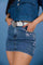 This mid-rise mini skirt features embroidered pocket details.