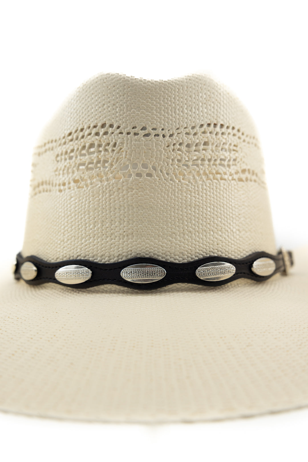 Western Silver Oval Conchos Leather Hatband