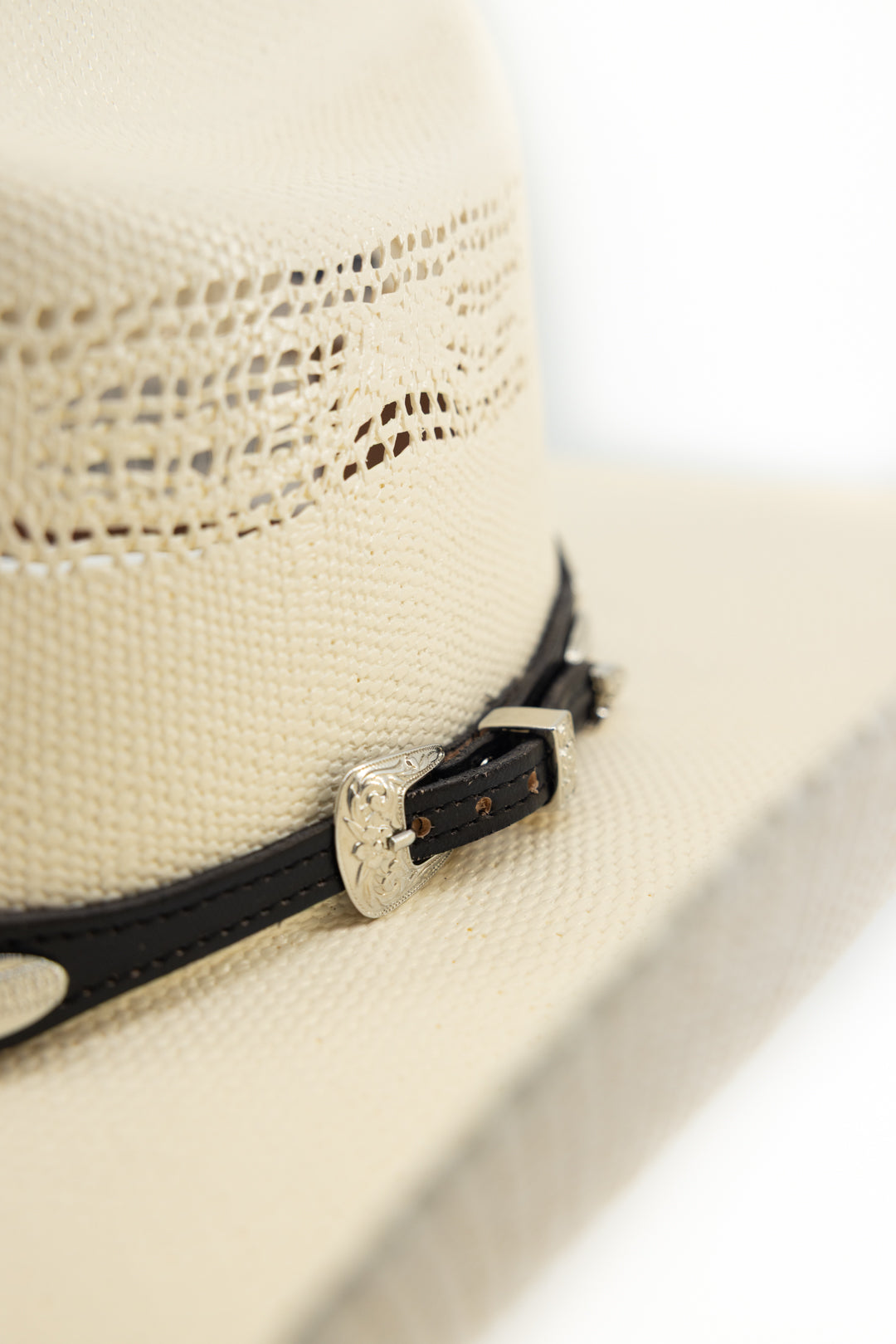 Western Silver Oval Conchos Leather Hatband