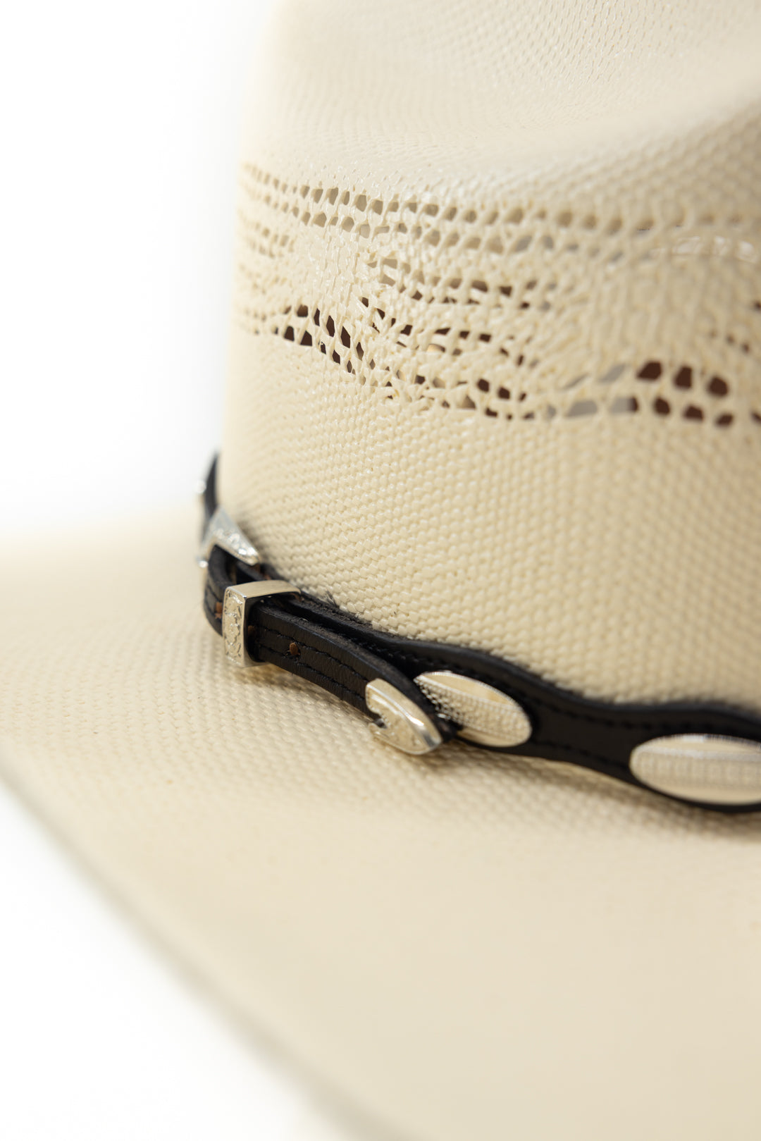 Western Silver Oval Conchos Leather Hatband