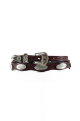 Western Silver Oval Conchos Leather Hatband