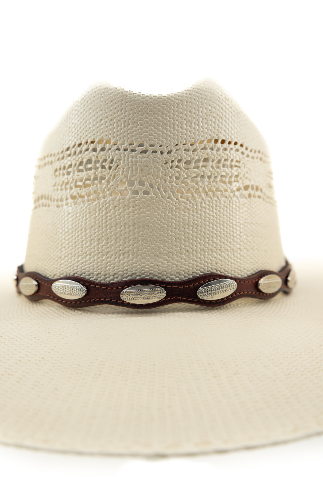 Western Silver Oval Conchos Leather Hatband
