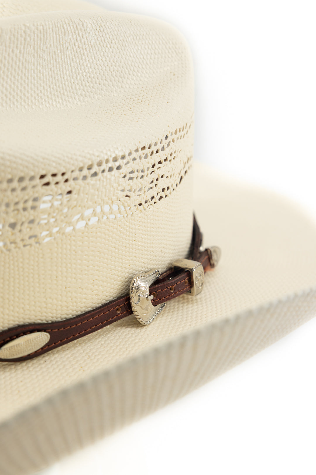 Western Silver Oval Conchos Leather Hatband
