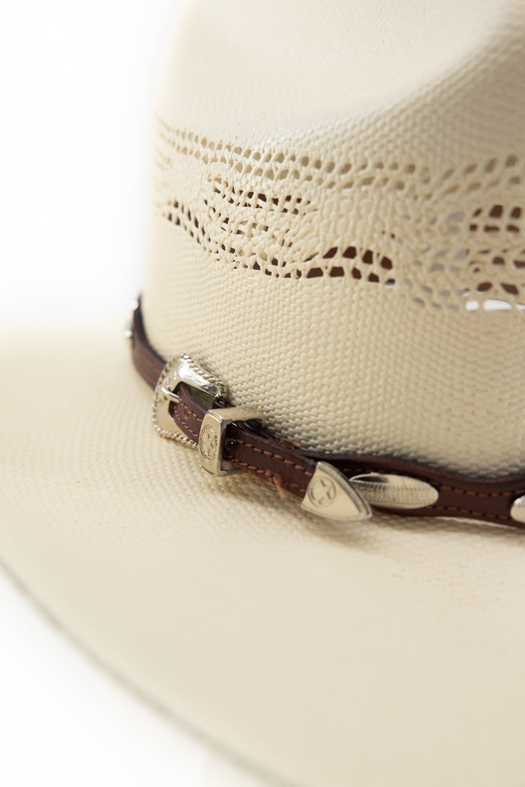 Western Silver Oval Conchos Leather Hatband
