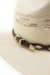 Western Silver Oval Conchos Leather Hatband