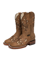 Little Campanas Tabaco Square Toe Cowgirl Boot