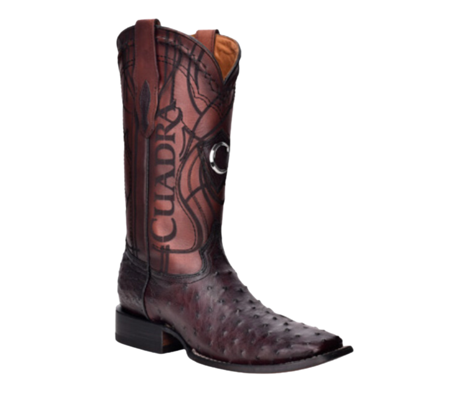 Cuadra CU786 MN Black Cherry Ostrich Laser & Embroidery Square Toe