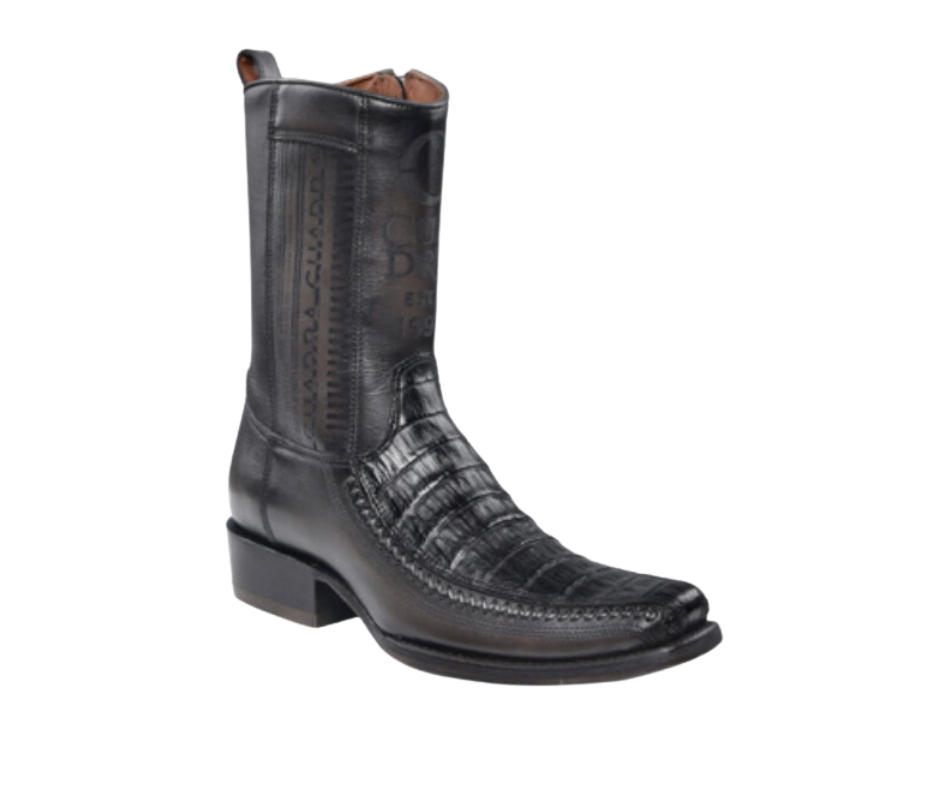 Cuadra CU805 MN Plunge Black Caiman Laser & Woven Narrow Square Toe