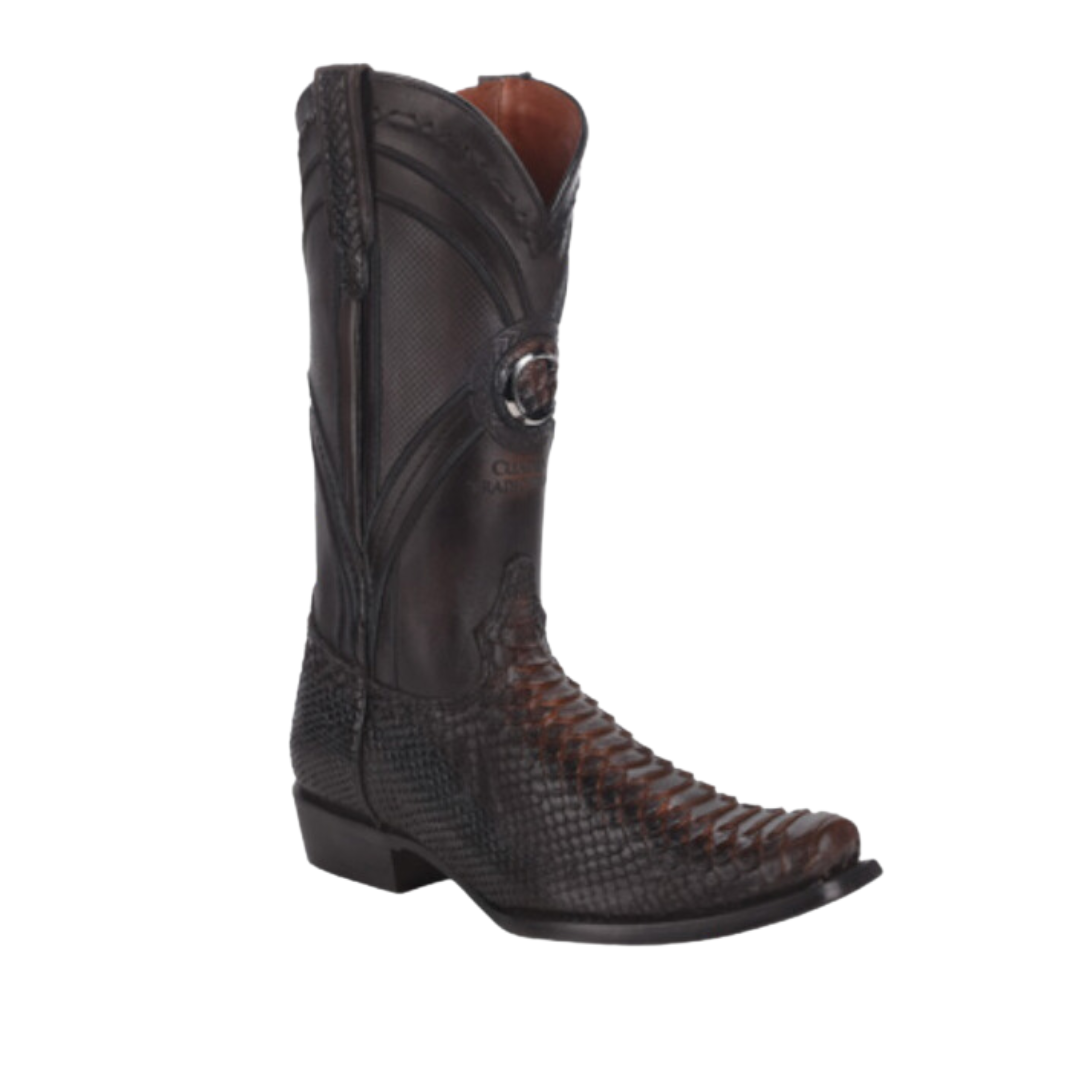 Cuadra CU849 MN Chocolate Python Embroidery & Laser & Woven Narrow Square Toe