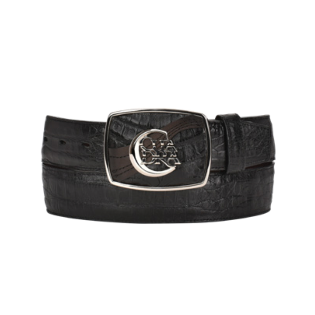 Cuadra BC309 MN Black Caiman/Cowhide Exotic Strip Belt