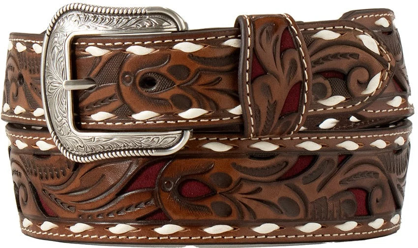 3D Scrolling Filigree Burgundy Underlaid Belt