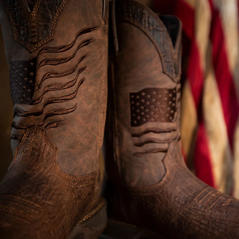 Durango DDB0314 Rebel Brown Distressed Flag Embroidery Western Boot