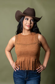 Studded Yoke Fringe Hem Top