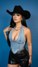 Blue Skies Halter Denim Corset