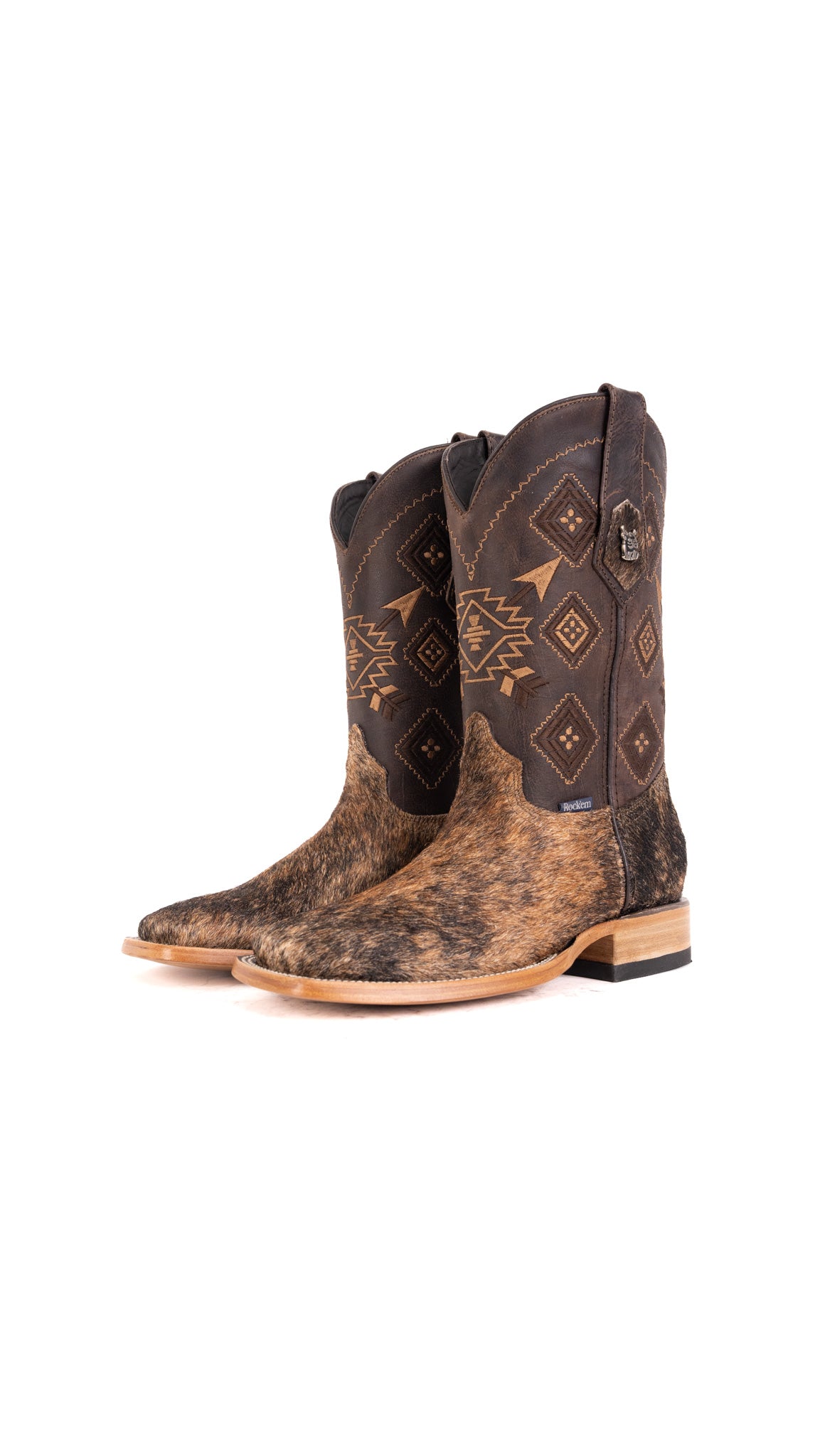 Aztec Cowhide Square Toe Cowboy Boot Size 6 Box YM25