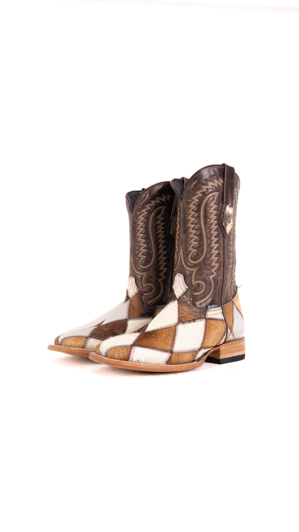 Men's Patchwork Square Toe Cowhide Cowboy Boot Size 7 Box YM28