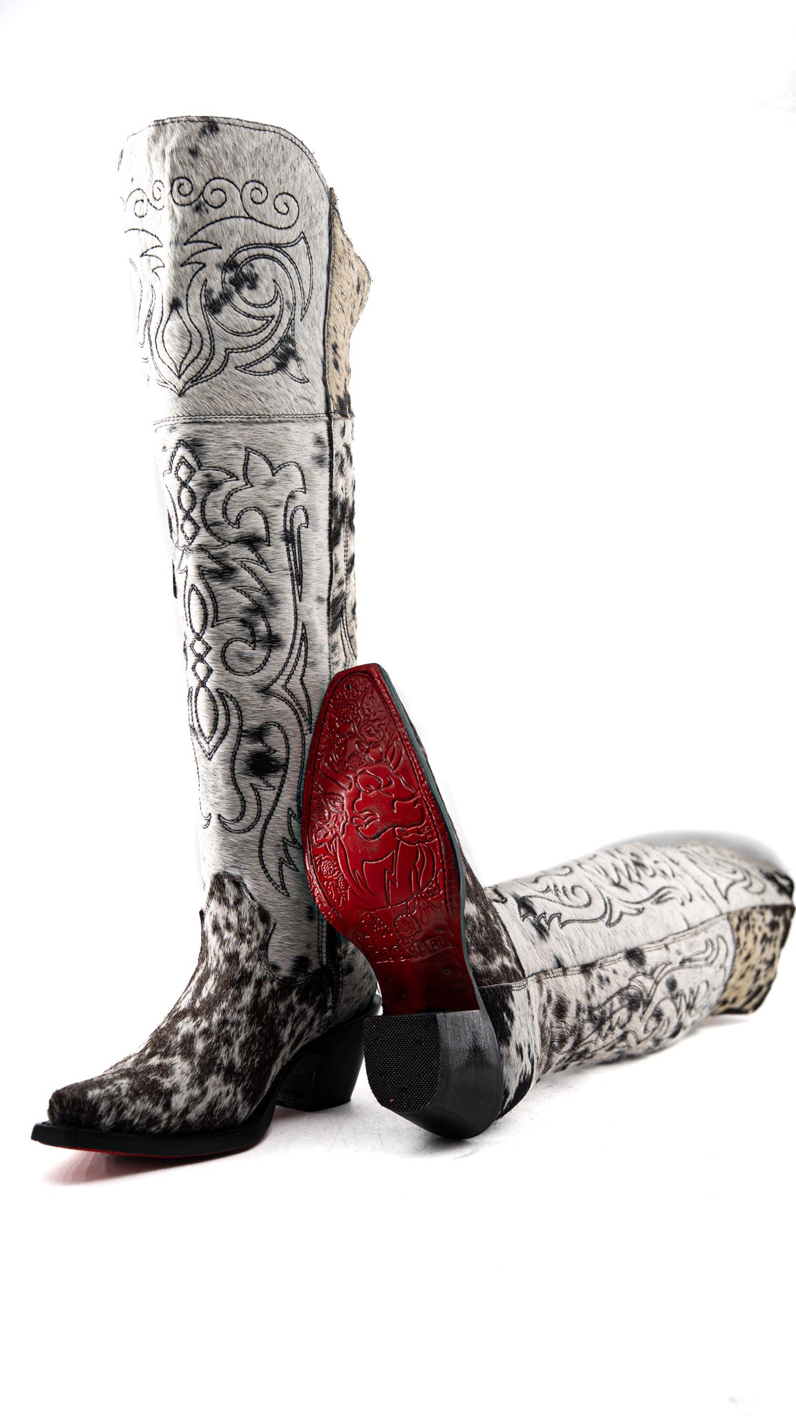 Amour Cowhide Knee High Snip Toe Cowgirl Boot Size 8 Box RW5
