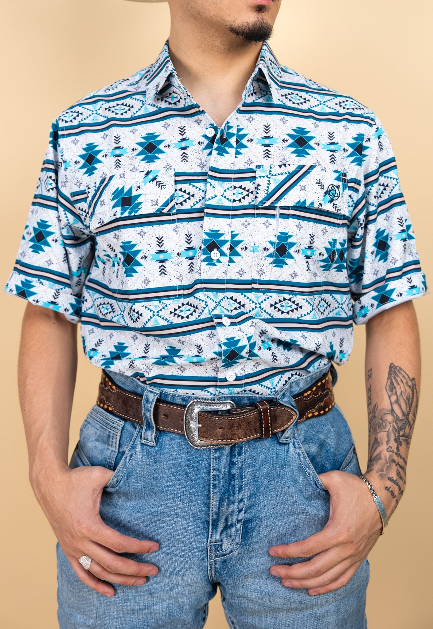 Cuero Line Short Sleeve Mark Button Up