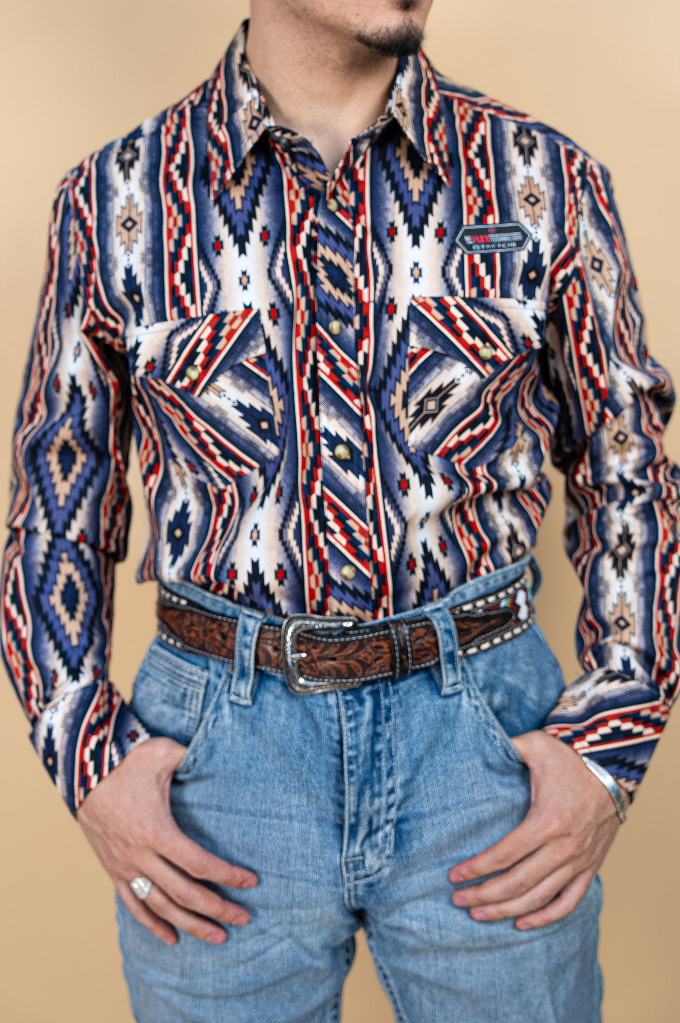 Rock & Roll Long Sleeve Denim Rust Aztec Pearl Snap – Rock'em