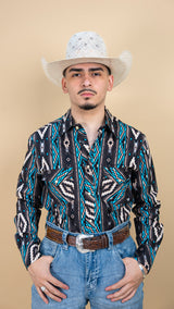 Rock & Roll Long Sleeve Peacock Aztec Pearl Snap