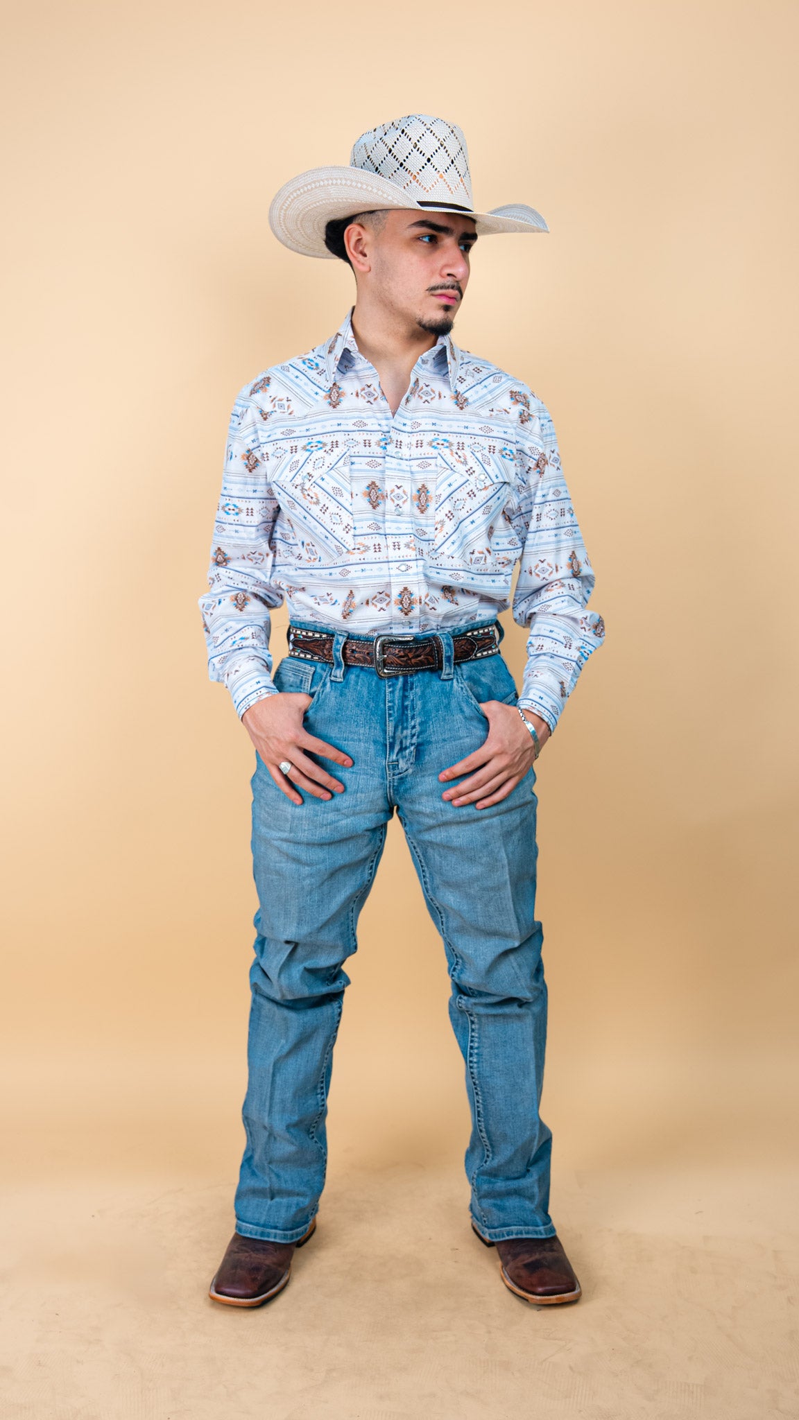 Panhandle Long Sleeve Aztec Wooden Pearl Snap