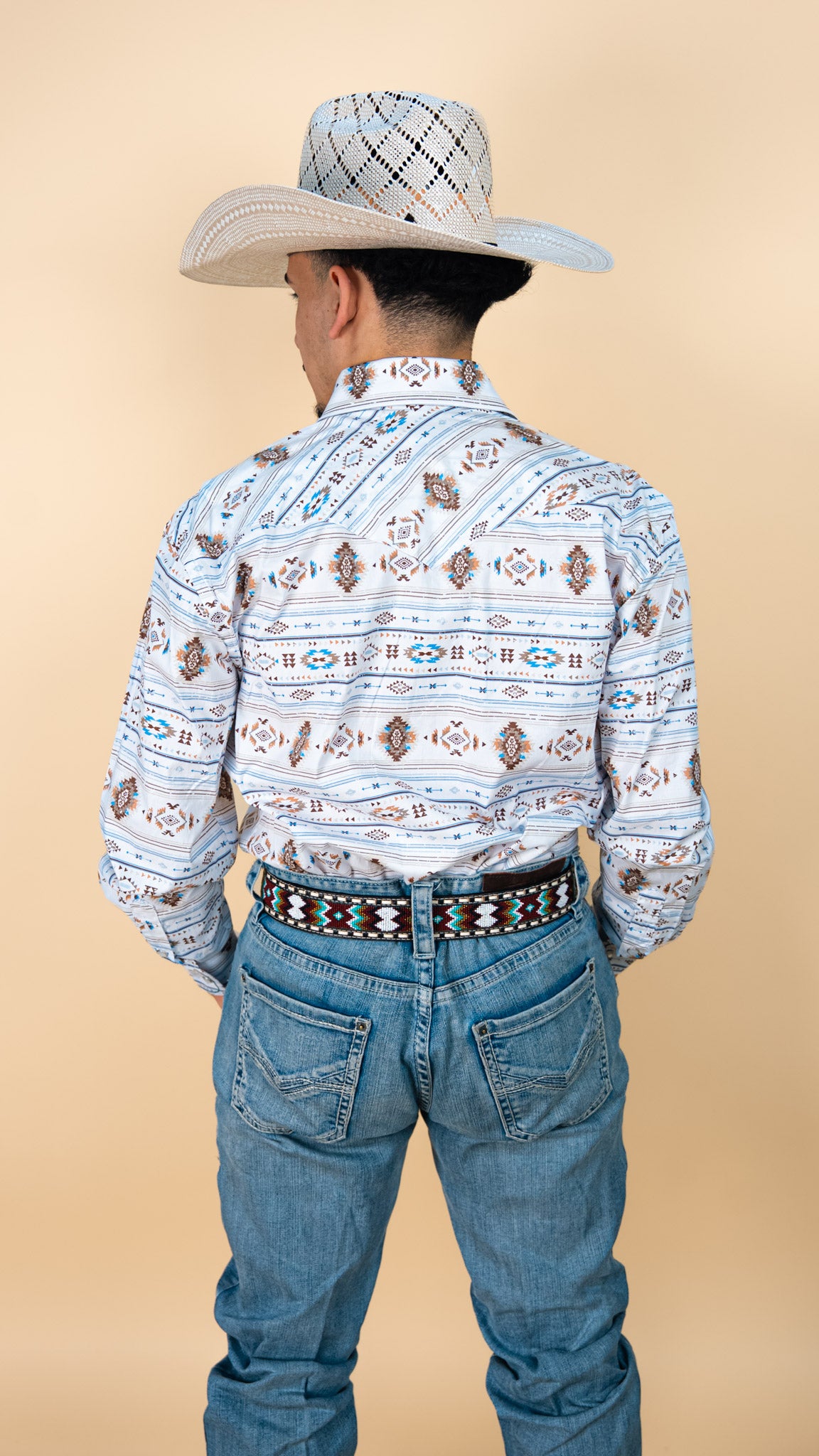 Panhandle Long Sleeve Aztec Wooden Pearl Snap