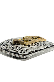 Intricate Scrollwork Kneeling Prayer Cross Belt Buckle