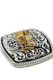 Intricate Scrollwork Kneeling Prayer Cross Belt Buckle