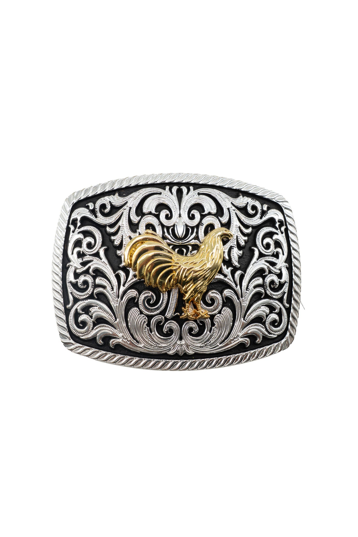 Intricate Scrollwork Rooster Belt Buckle