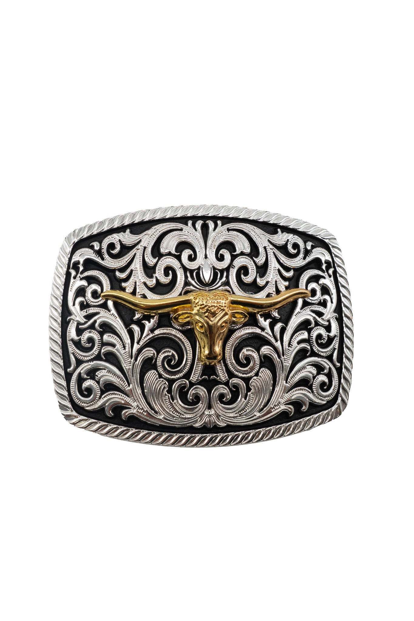 Intricate Scrollwork Longhorn Belt Buckle