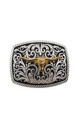 Intricate Scrollwork Longhorn Belt Buckle
