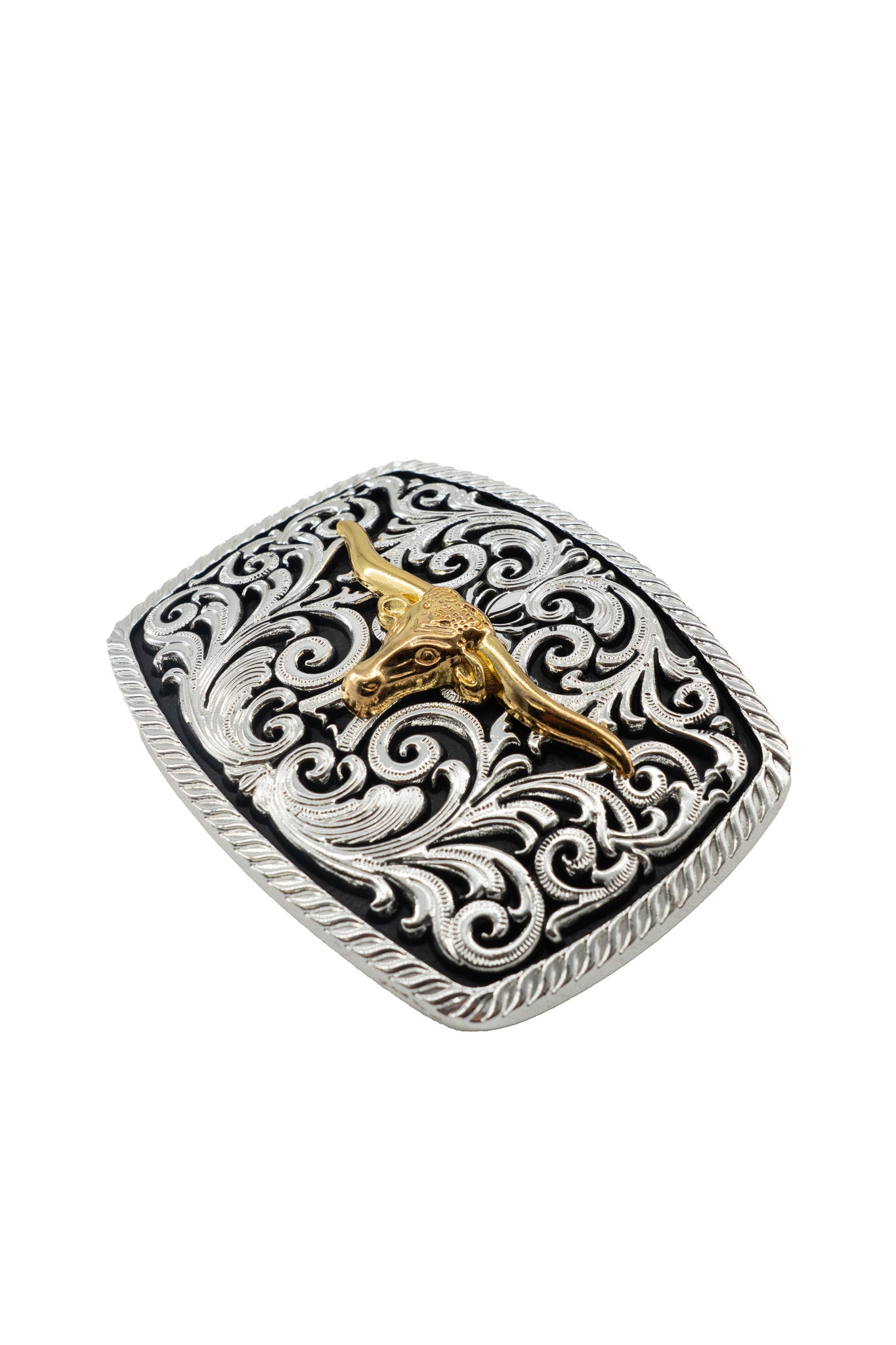 Intricate Scrollwork Longhorn Belt Buckle
