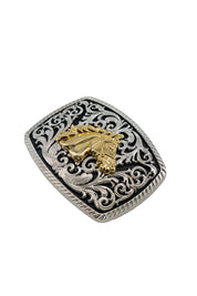 Intricate Scrollwork Noble Stallion Belt Buckle