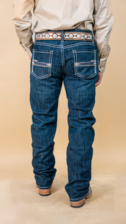 ROCK & ROLL DENIM MEN'S REVOLVER DARK VINTAGE WASH SLIM STRAIGHT REFLEX DENIM JEANS
