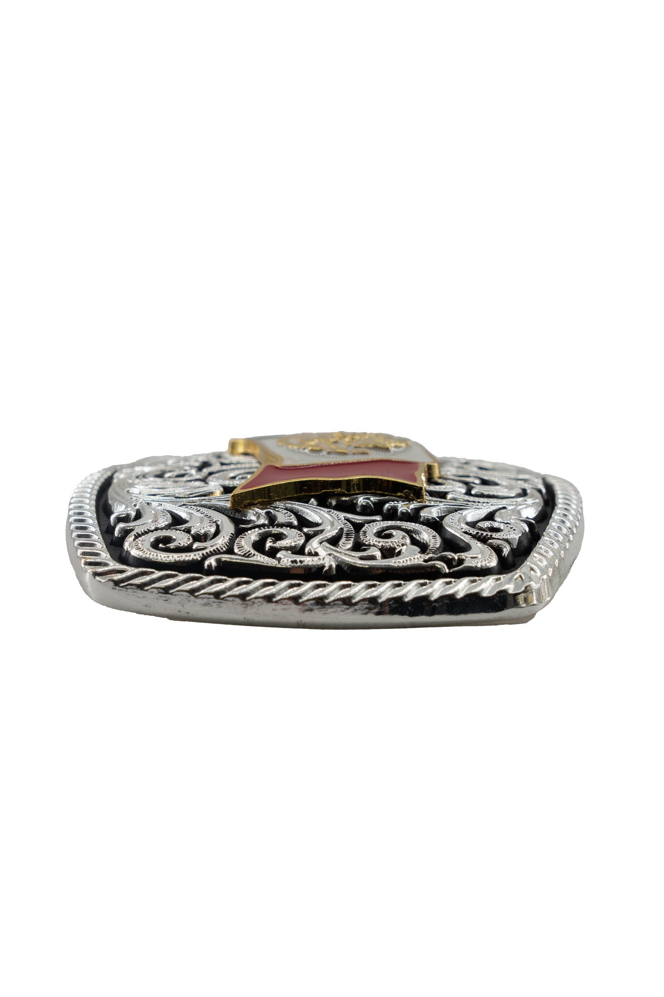 Intricate Scrollwork Mexico Flag Belt Buckle