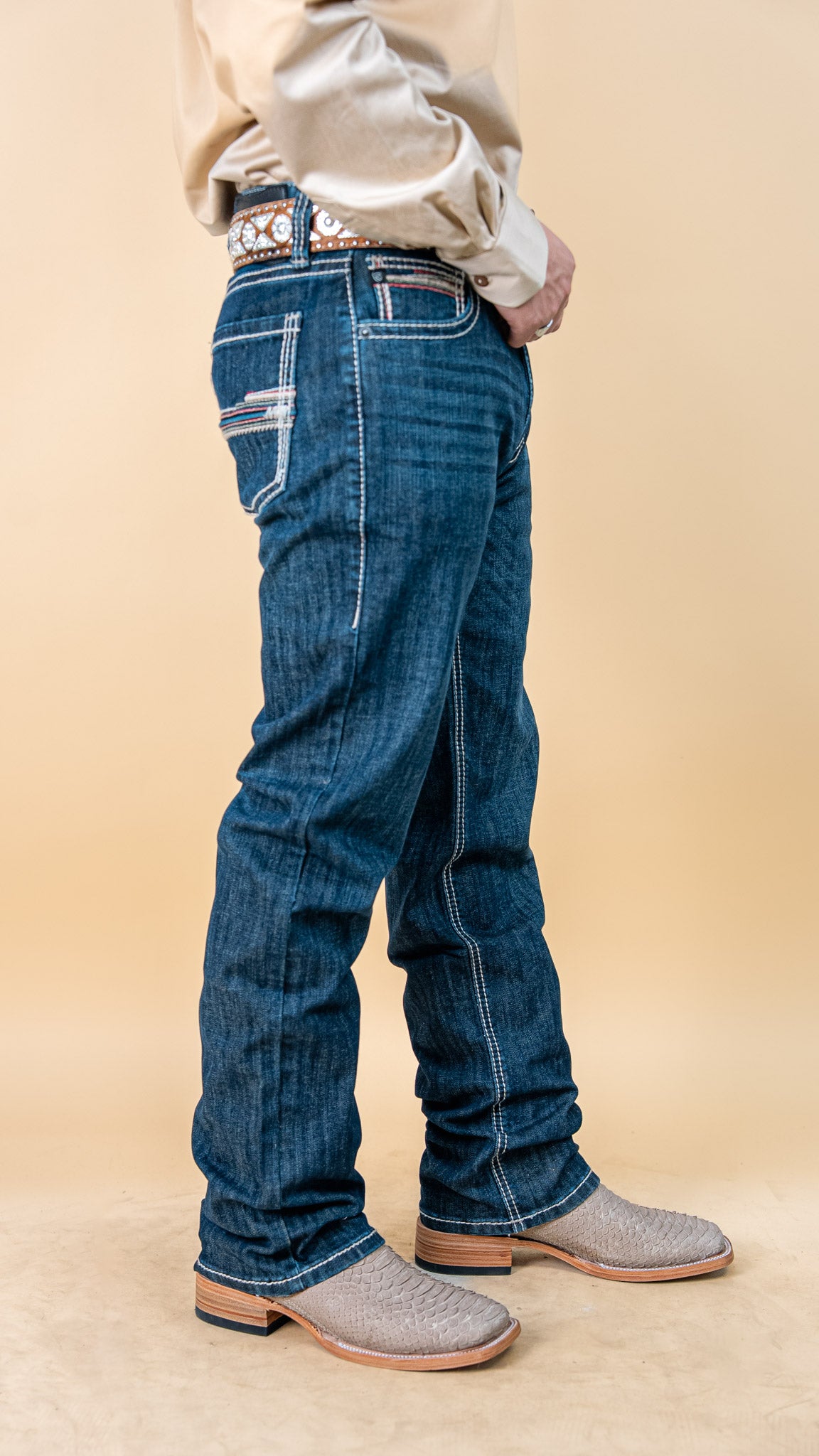 ROCK & ROLL DENIM MEN'S REVOLVER DARK VINTAGE WASH SLIM STRAIGHT REFLEX DENIM JEANS
