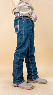 ROCK & ROLL DENIM MEN'S REVOLVER DARK VINTAGE WASH SLIM STRAIGHT REFLEX DENIM JEANS