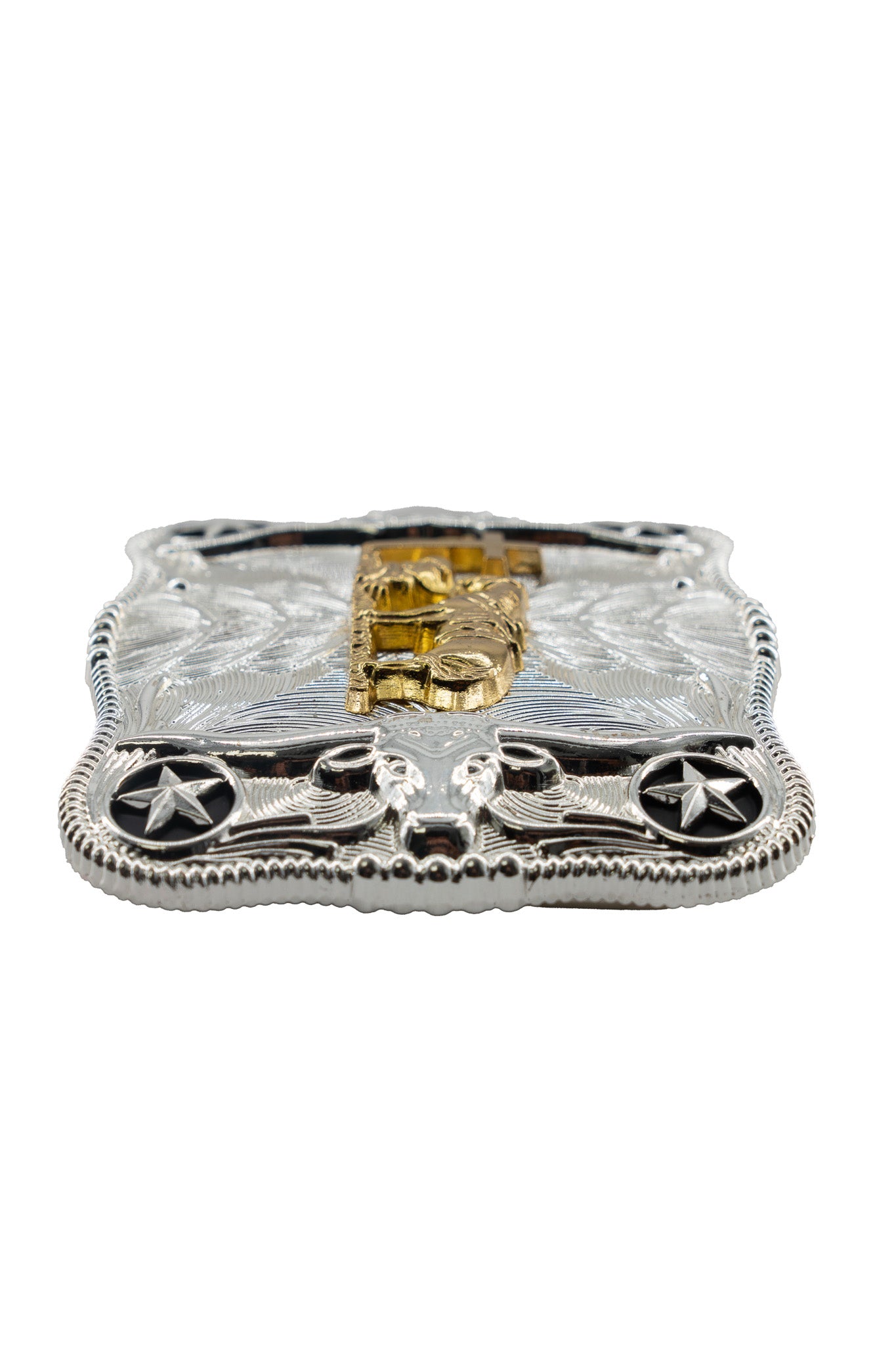 Symmetrical Silver Rectangle Kneeling Prayer Cross Belt Buckle