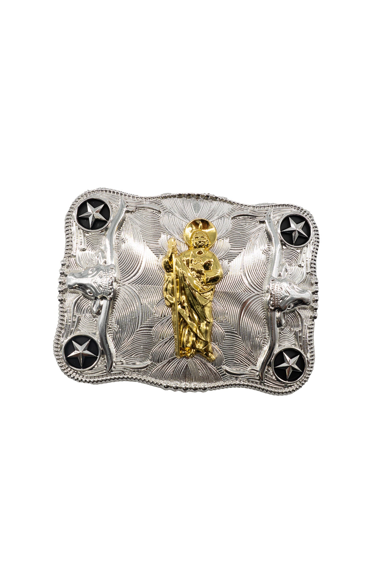 Symmetrical Silver Rectangle San Judas Belt Buckle