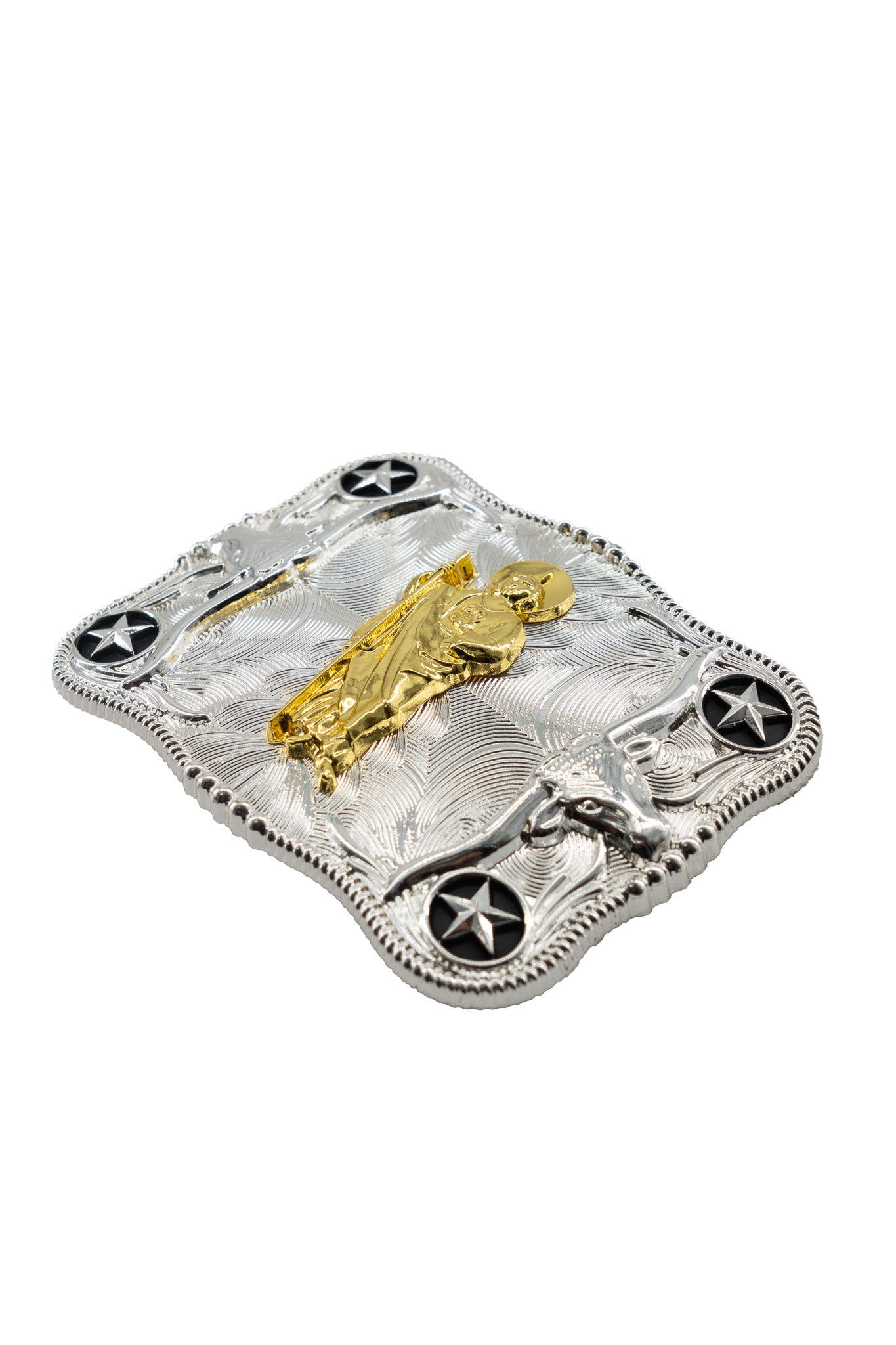 Symmetrical Silver Rectangle San Judas Belt Buckle