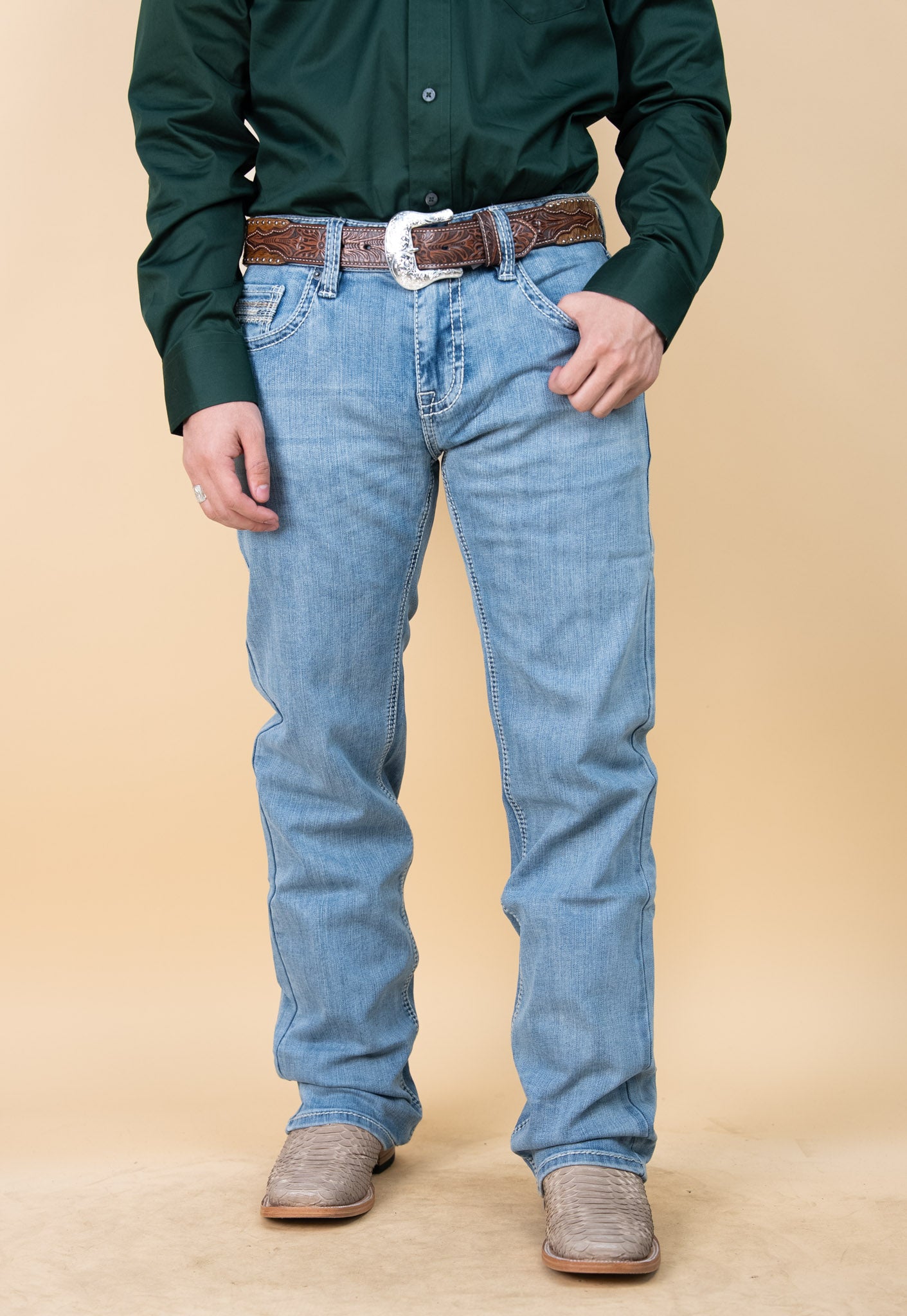 Rock & Roll Denim Men's Pistol Light Wash Regular Fit Straight Boot Jeans
