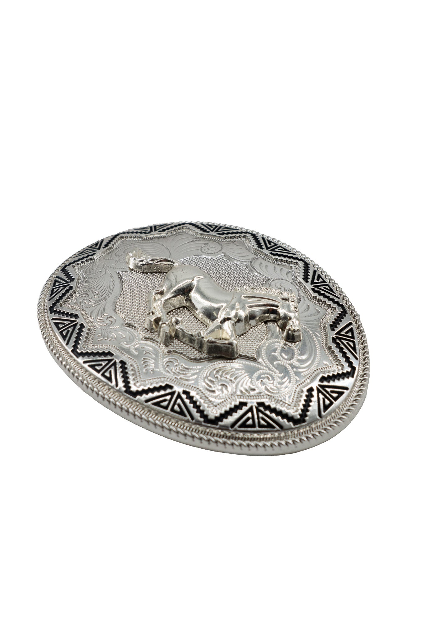 Silver Round Mustang Belt Buckle