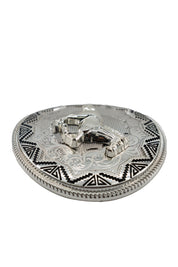 Silver Round Mustang Belt Buckle