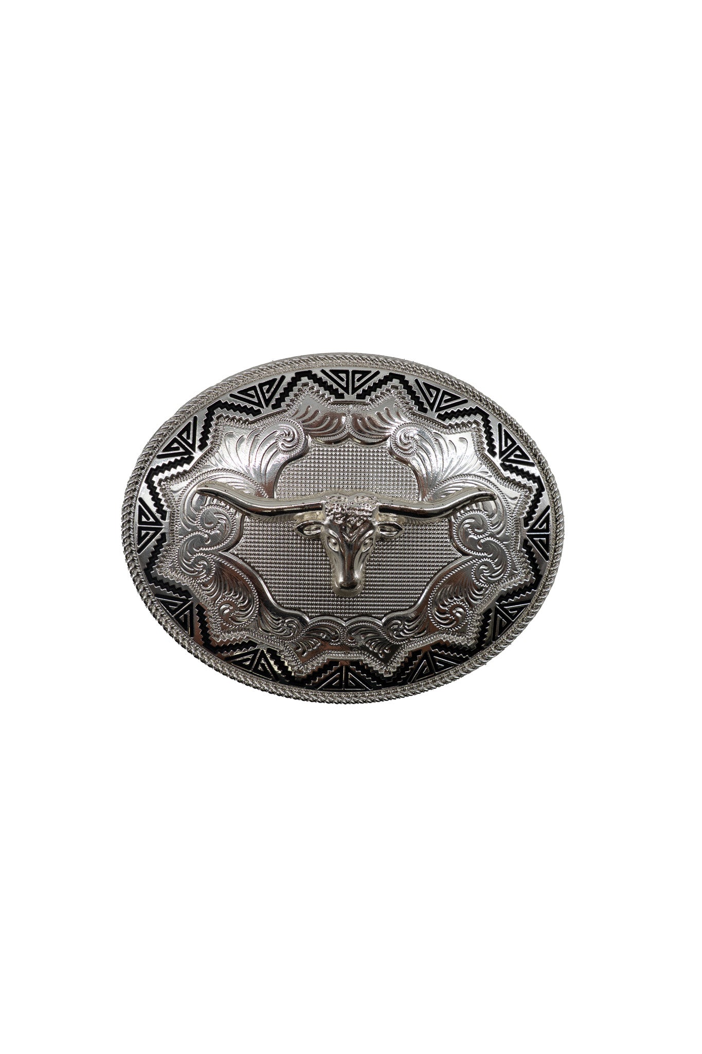 Silver Round Longhorn Belt Buckle
