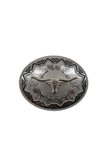 Silver Round Longhorn Belt Buckle
