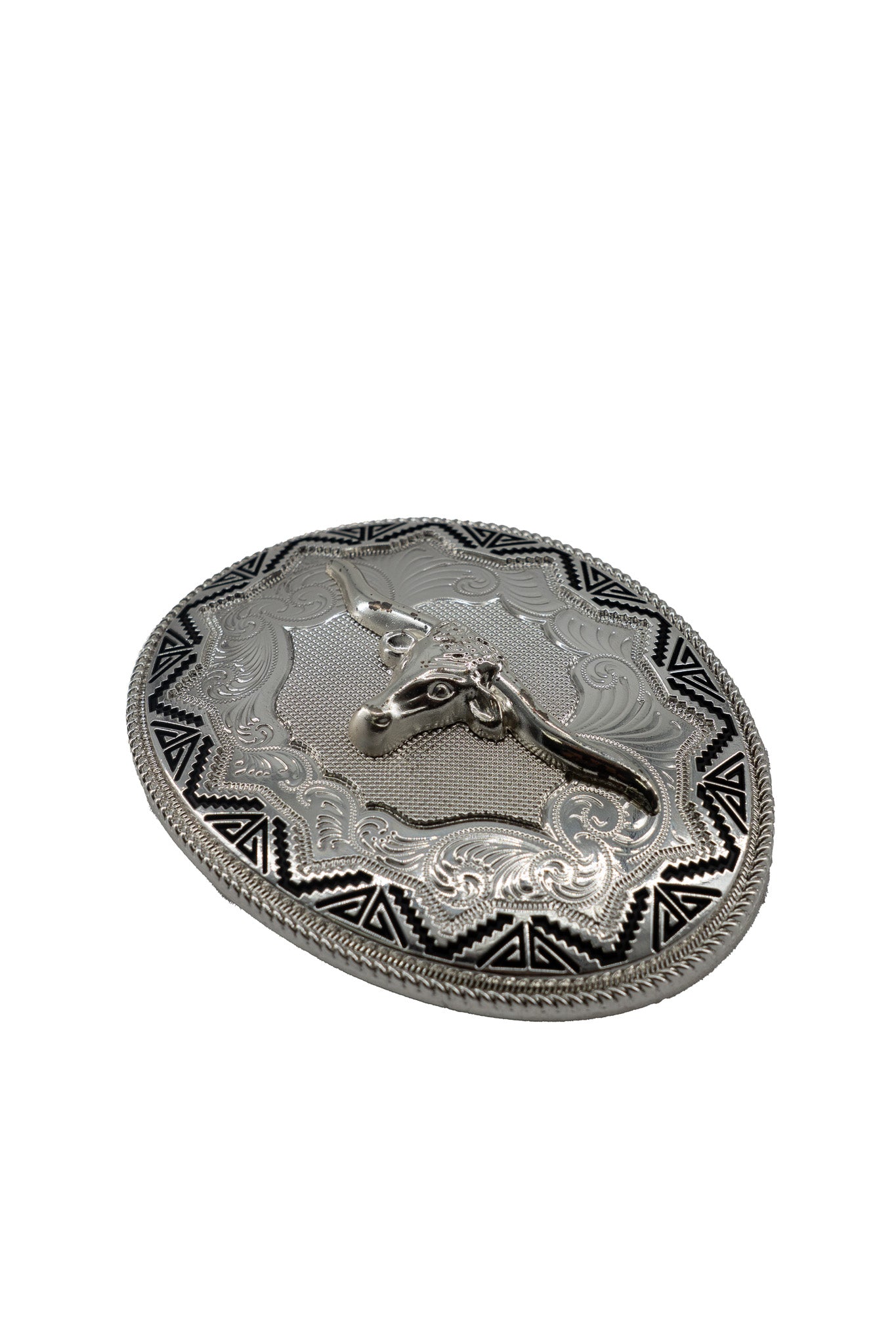 Silver Round Longhorn Belt Buckle