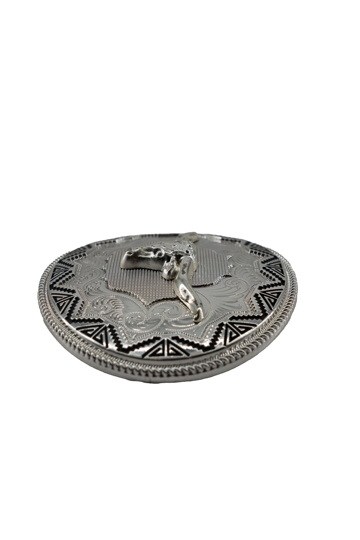 Silver Round Longhorn Belt Buckle