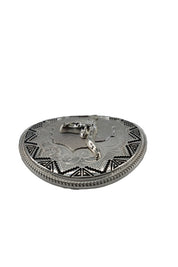 Silver Round Longhorn Belt Buckle