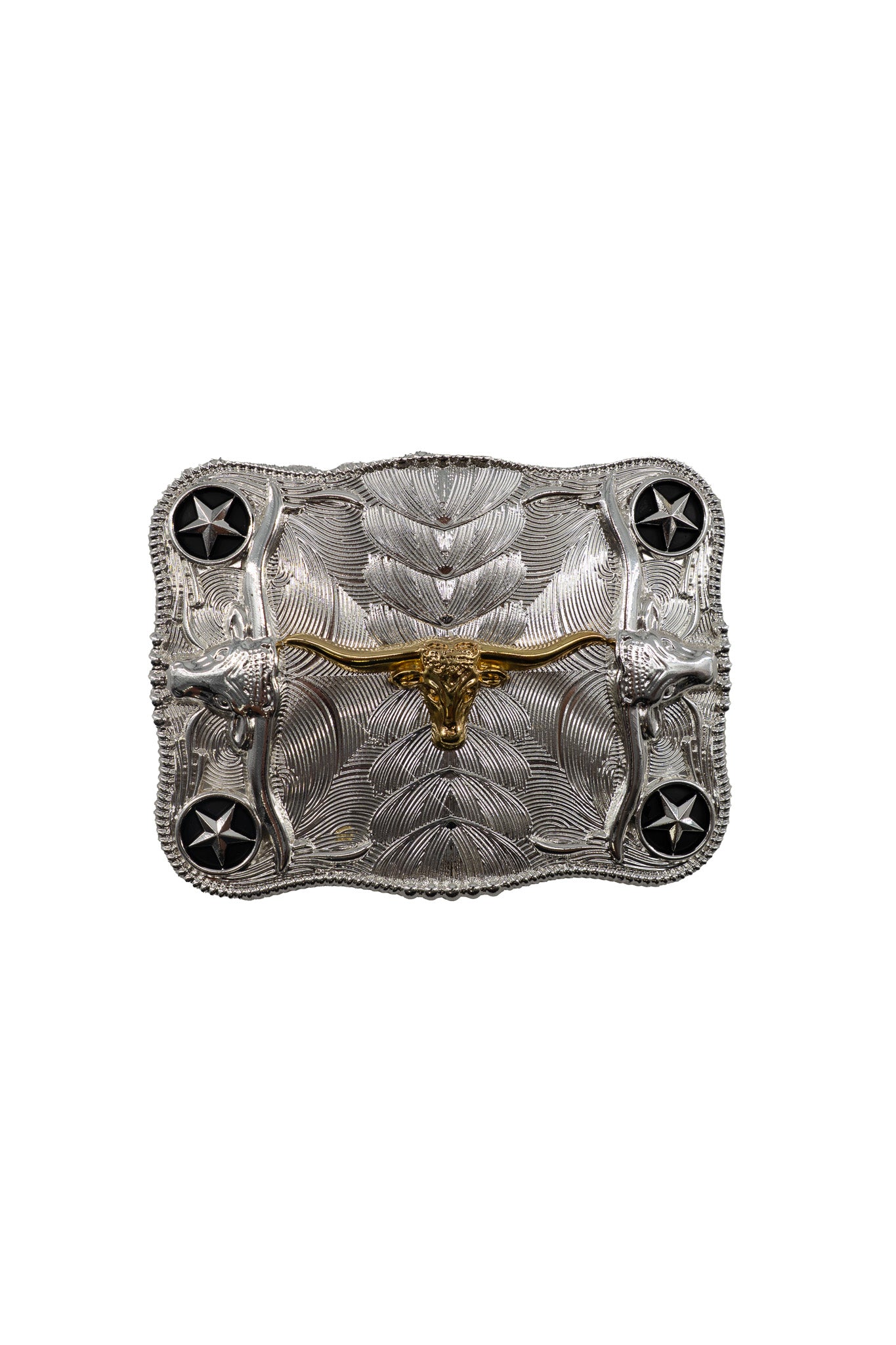 Symmetrical Silver Rectangle Long Horn Belt Buckle